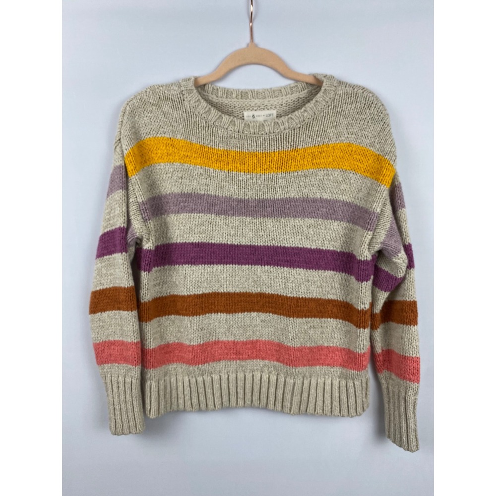 Lou & Grey for LOFT‎ Striped Knit Sweater Women's M Cozy Neutral Cottagecore
